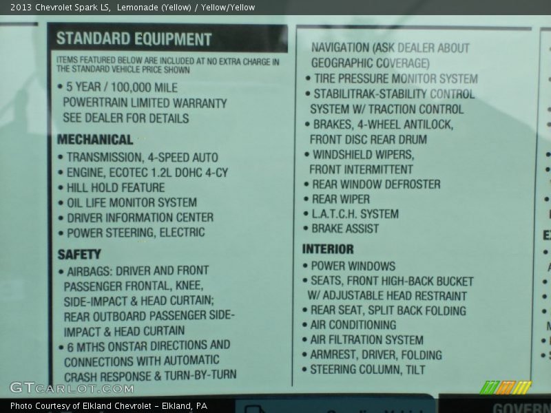  2013 Spark LS Window Sticker