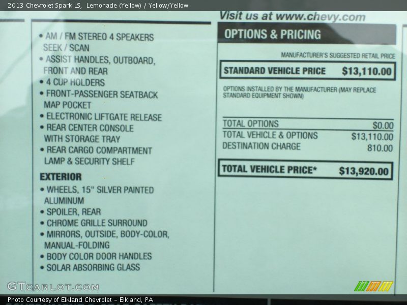  2013 Spark LS Window Sticker