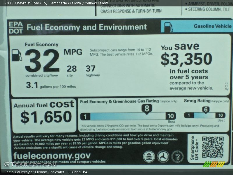  2013 Spark LS Window Sticker