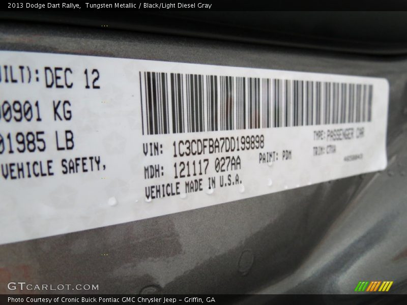 Tungsten Metallic / Black/Light Diesel Gray 2013 Dodge Dart Rallye