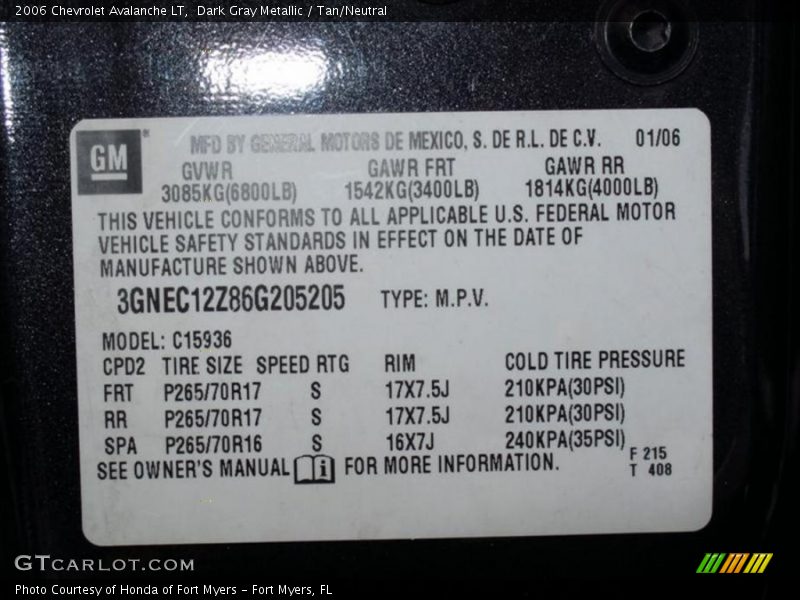 Dark Gray Metallic / Tan/Neutral 2006 Chevrolet Avalanche LT