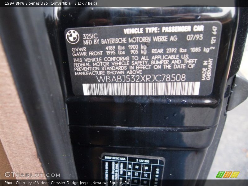 Black / Beige 1994 BMW 3 Series 325i Convertible