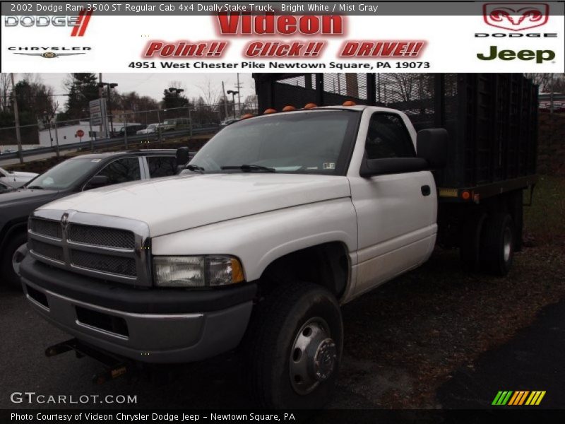 Bright White / Mist Gray 2002 Dodge Ram 3500 ST Regular Cab 4x4 Dually Stake Truck