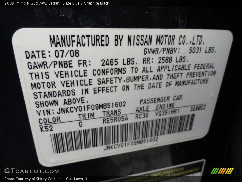Slate Blue / Graphite Black 2009 Infiniti M 35x AWD Sedan
