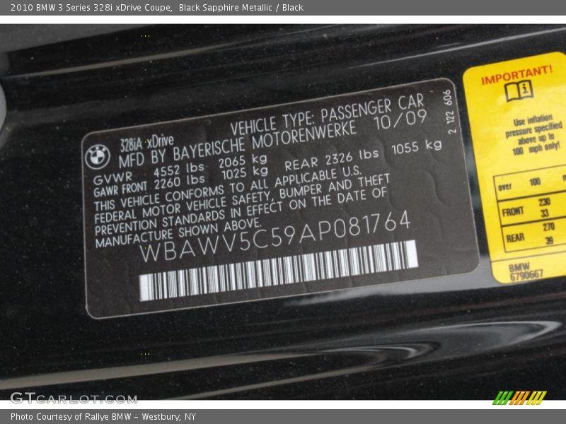 Black Sapphire Metallic / Black 2010 BMW 3 Series 328i xDrive Coupe