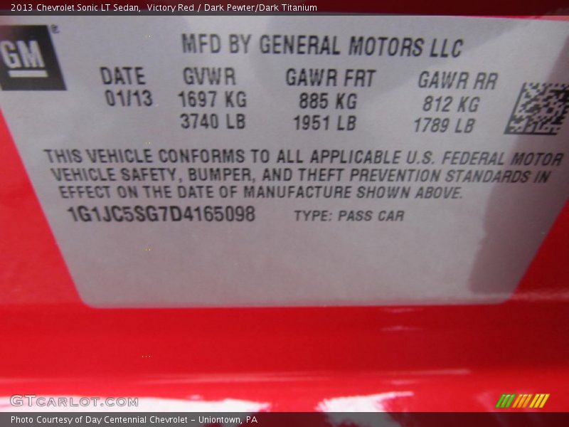 Victory Red / Dark Pewter/Dark Titanium 2013 Chevrolet Sonic LT Sedan