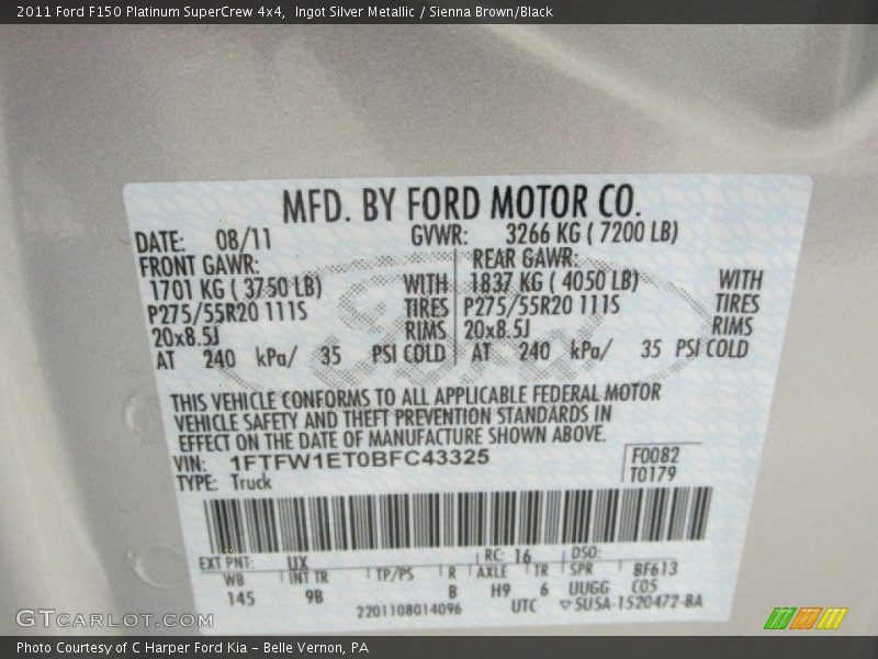 Ingot Silver Metallic / Sienna Brown/Black 2011 Ford F150 Platinum SuperCrew 4x4