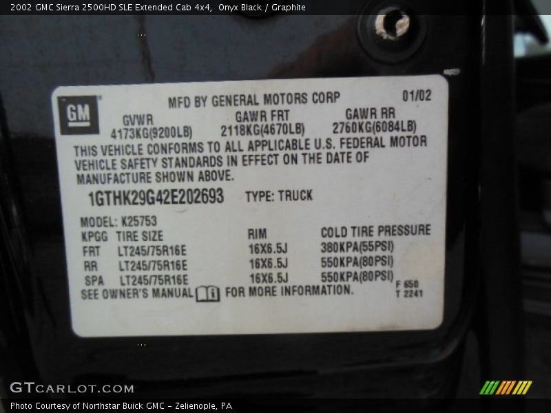 Onyx Black / Graphite 2002 GMC Sierra 2500HD SLE Extended Cab 4x4