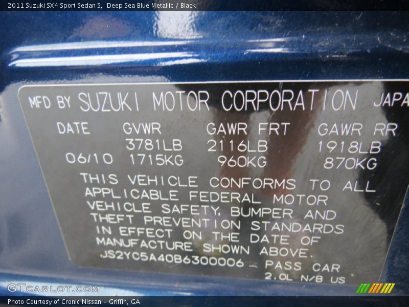 Deep Sea Blue Metallic / Black 2011 Suzuki SX4 Sport Sedan S