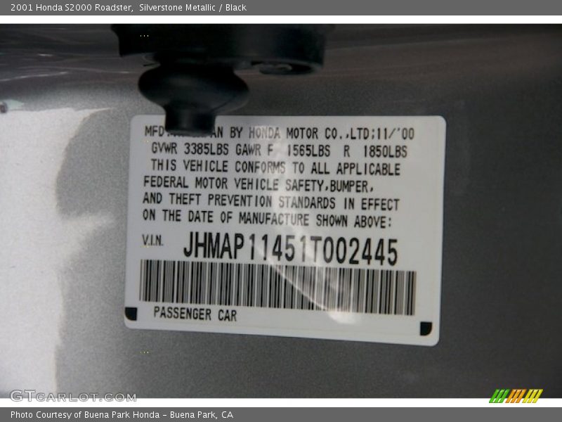 Silverstone Metallic / Black 2001 Honda S2000 Roadster