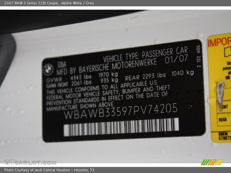 Alpine White / Grey 2007 BMW 3 Series 328i Coupe