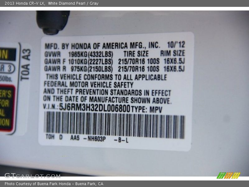 White Diamond Pearl / Gray 2013 Honda CR-V LX