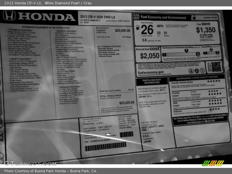 White Diamond Pearl / Gray 2013 Honda CR-V LX