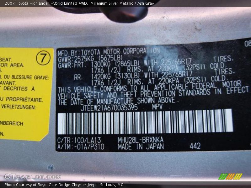 Millenium Silver Metallic / Ash Gray 2007 Toyota Highlander Hybrid Limited 4WD