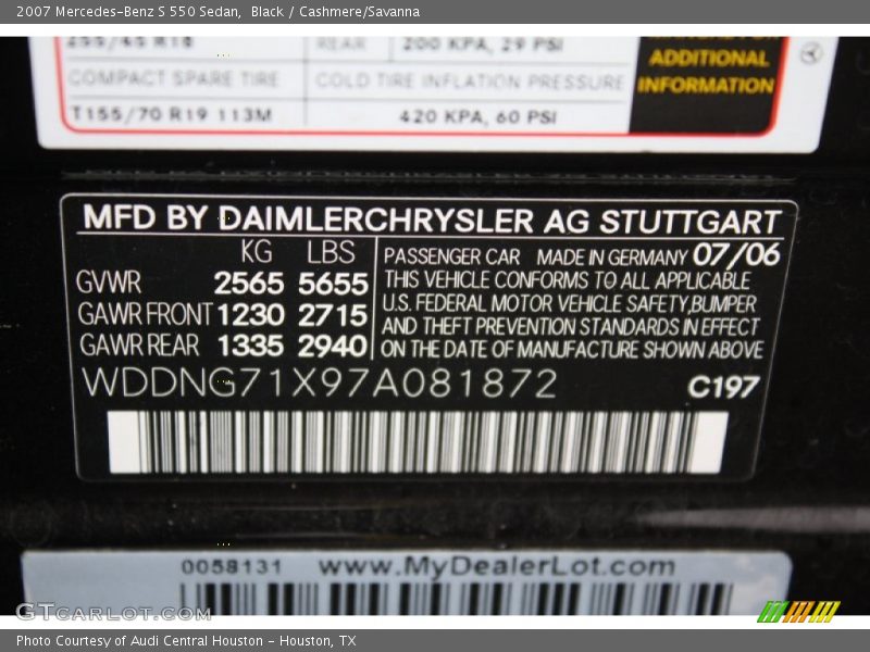 Black / Cashmere/Savanna 2007 Mercedes-Benz S 550 Sedan