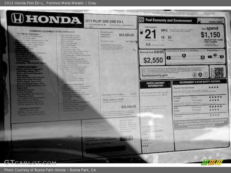 Polished Metal Metallic / Gray 2013 Honda Pilot EX-L