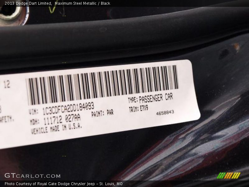 2013 Dart Limited Maximum Steel Metallic Color Code PAR