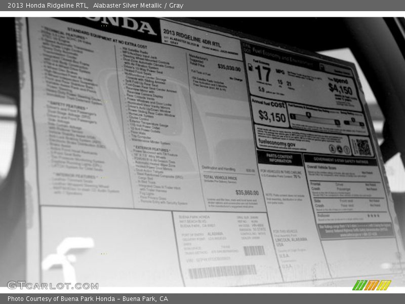 Alabaster Silver Metallic / Gray 2013 Honda Ridgeline RTL
