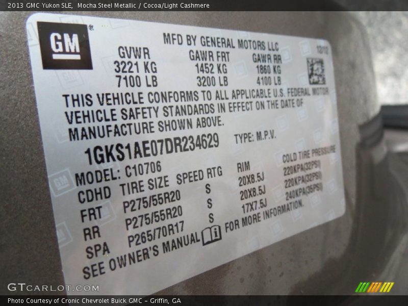Mocha Steel Metallic / Cocoa/Light Cashmere 2013 GMC Yukon SLE