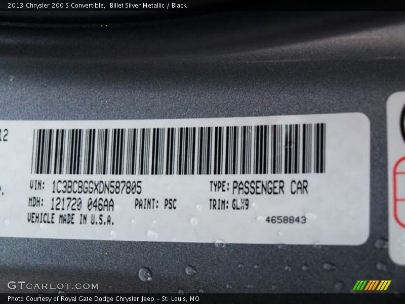 2013 200 S Convertible Billet Silver Metallic Color Code PSC