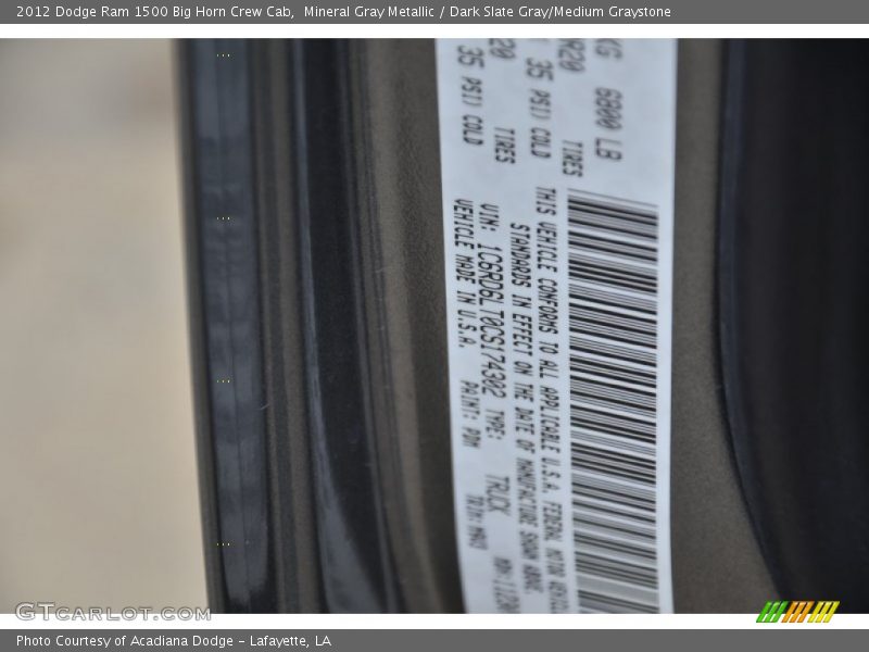 Mineral Gray Metallic / Dark Slate Gray/Medium Graystone 2012 Dodge Ram 1500 Big Horn Crew Cab