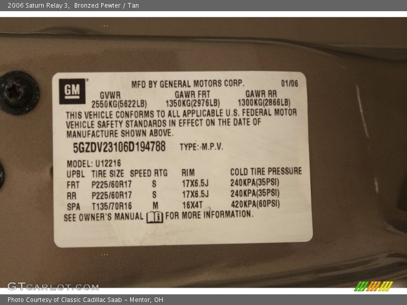 Bronzed Pewter / Tan 2006 Saturn Relay 3