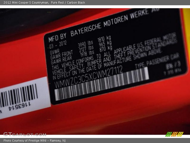 Pure Red / Carbon Black 2012 Mini Cooper S Countryman