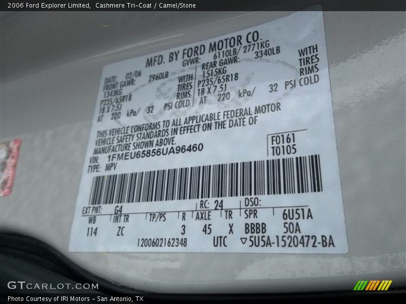 2006 Explorer Limited Cashmere Tri-Coat Color Code G4