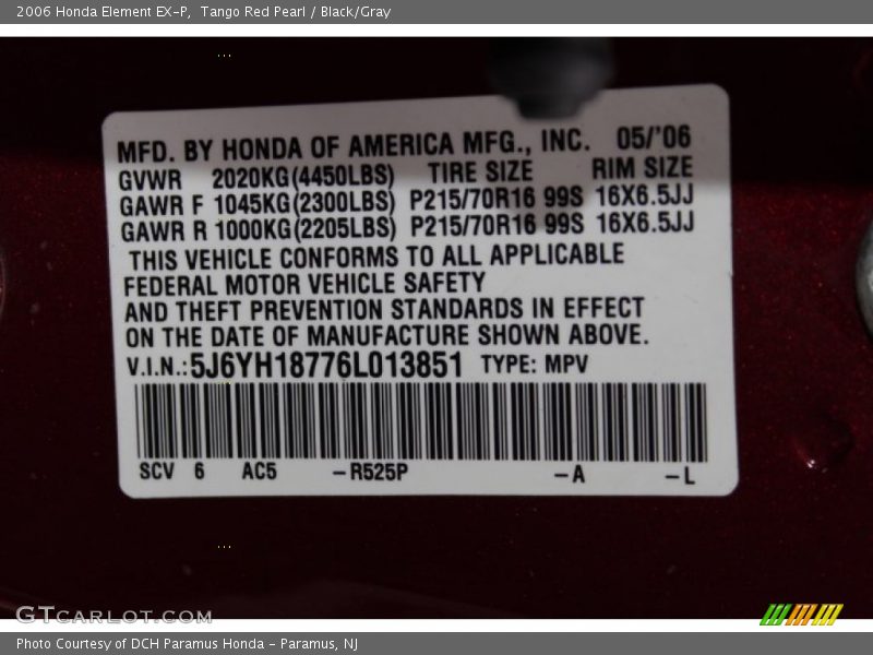 Tango Red Pearl / Black/Gray 2006 Honda Element EX-P