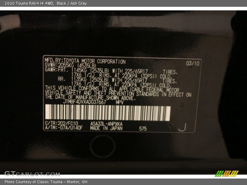 Black / Ash Gray 2010 Toyota RAV4 I4 4WD