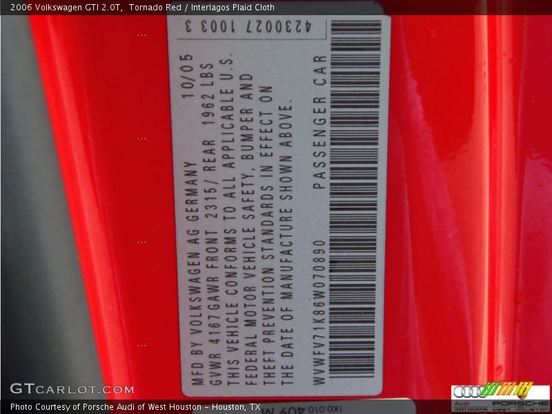 Tornado Red / Interlagos Plaid Cloth 2006 Volkswagen GTI 2.0T