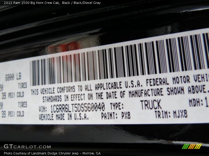 Black / Black/Diesel Gray 2013 Ram 1500 Big Horn Crew Cab