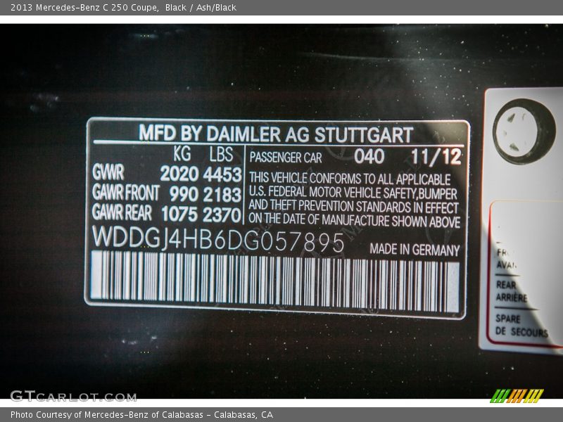 Black / Ash/Black 2013 Mercedes-Benz C 250 Coupe