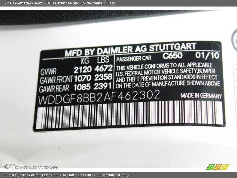 Arctic White / Black 2010 Mercedes-Benz C 300 Luxury 4Matic