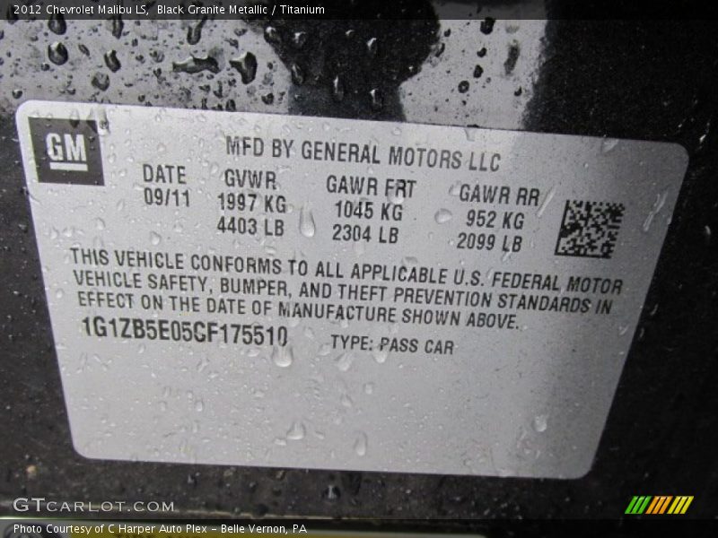 Black Granite Metallic / Titanium 2012 Chevrolet Malibu LS