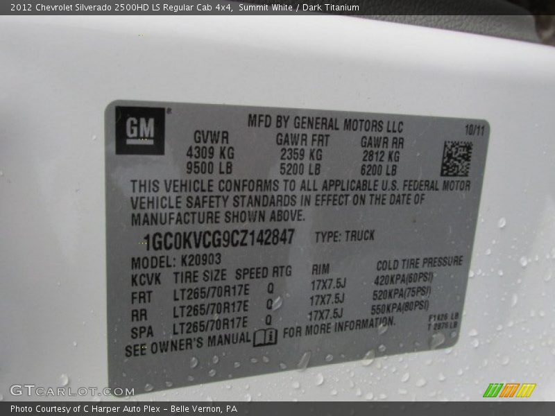 Summit White / Dark Titanium 2012 Chevrolet Silverado 2500HD LS Regular Cab 4x4