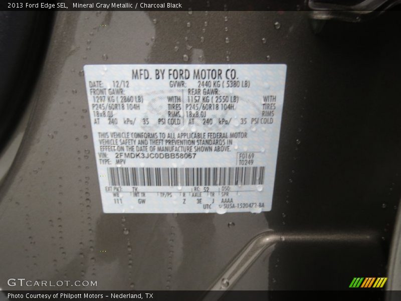 Mineral Gray Metallic / Charcoal Black 2013 Ford Edge SEL