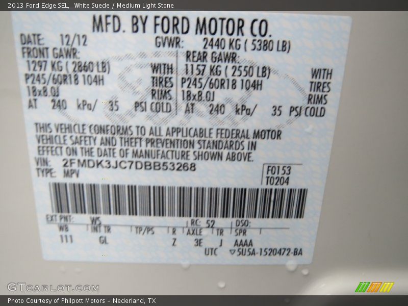 White Suede / Medium Light Stone 2013 Ford Edge SEL
