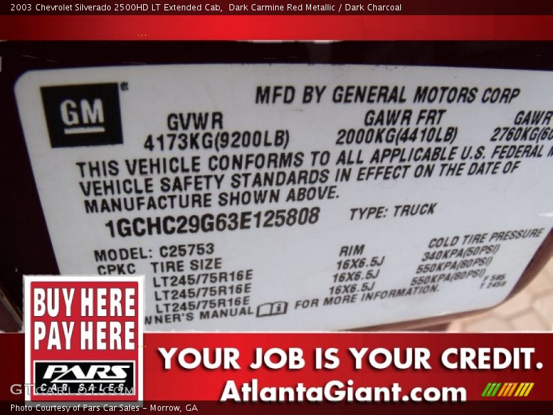 Dark Carmine Red Metallic / Dark Charcoal 2003 Chevrolet Silverado 2500HD LT Extended Cab