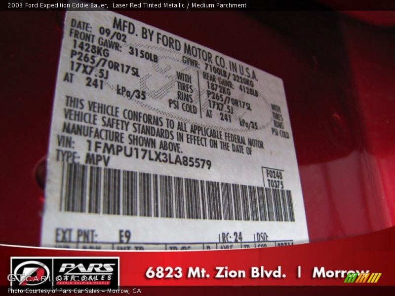 Laser Red Tinted Metallic / Medium Parchment 2003 Ford Expedition Eddie Bauer
