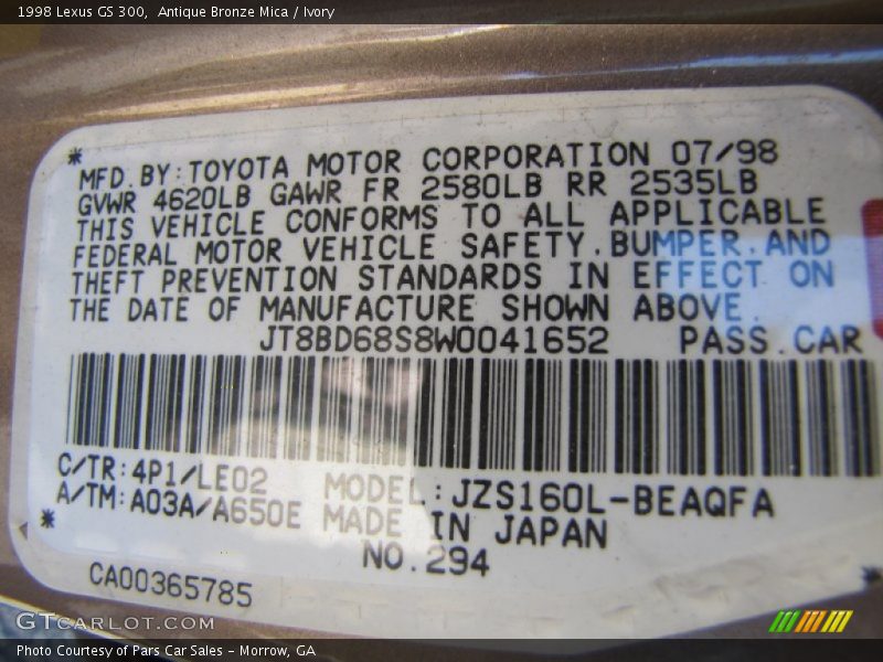 Antique Bronze Mica / Ivory 1998 Lexus GS 300