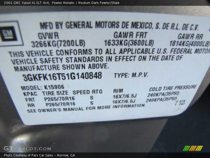 Pewter Metallic / Medium Dark Pewter/Shale 2001 GMC Yukon XL SLT 4x4