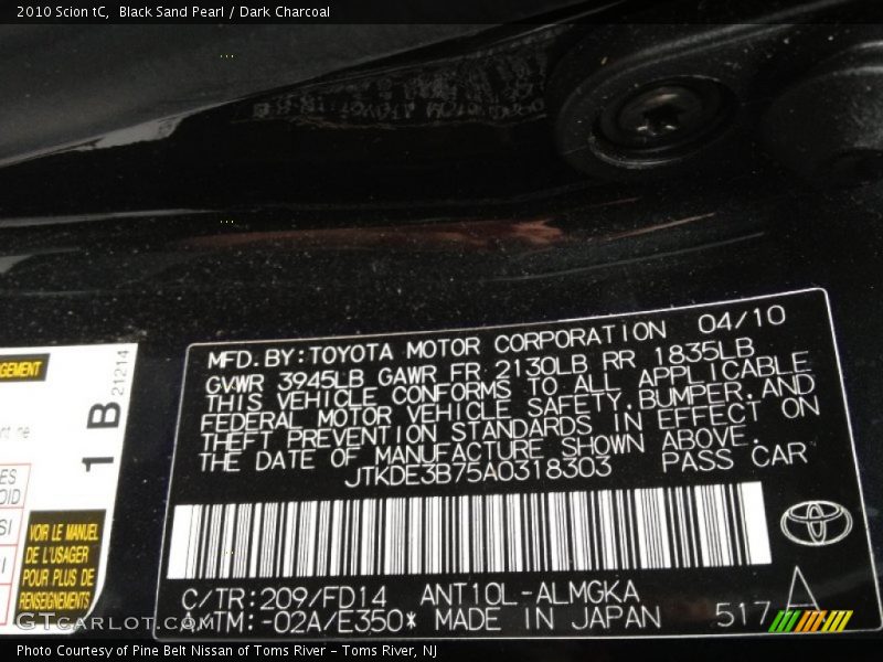 2010 tC  Black Sand Pearl Color Code 209