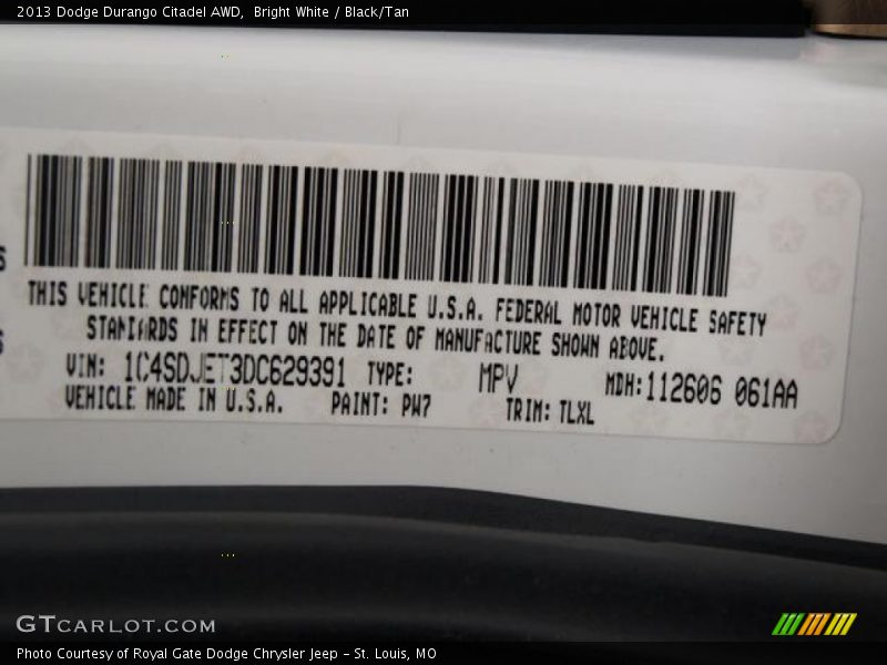 Bright White / Black/Tan 2013 Dodge Durango Citadel AWD