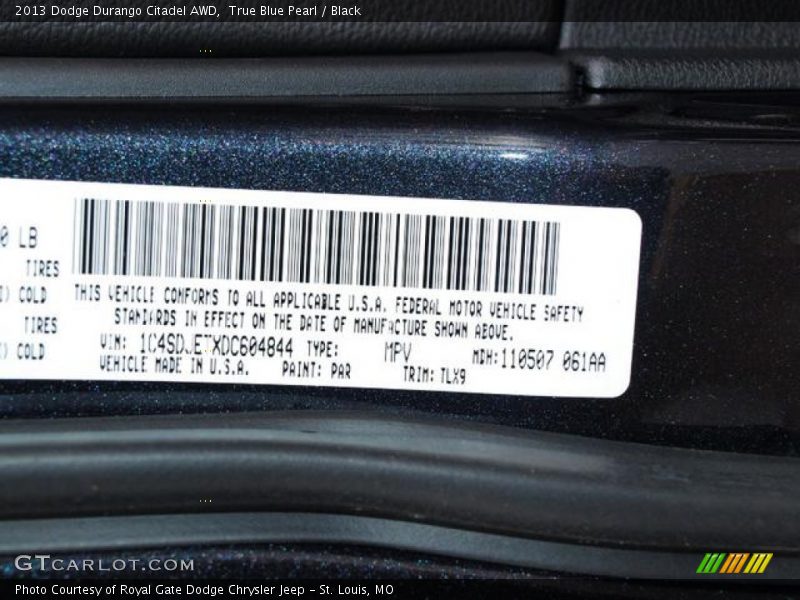 True Blue Pearl / Black 2013 Dodge Durango Citadel AWD