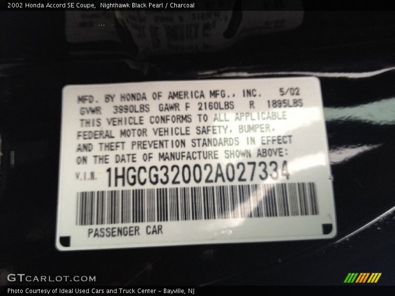 Nighthawk Black Pearl / Charcoal 2002 Honda Accord SE Coupe