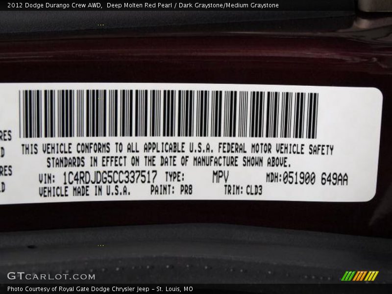 Deep Molten Red Pearl / Dark Graystone/Medium Graystone 2012 Dodge Durango Crew AWD