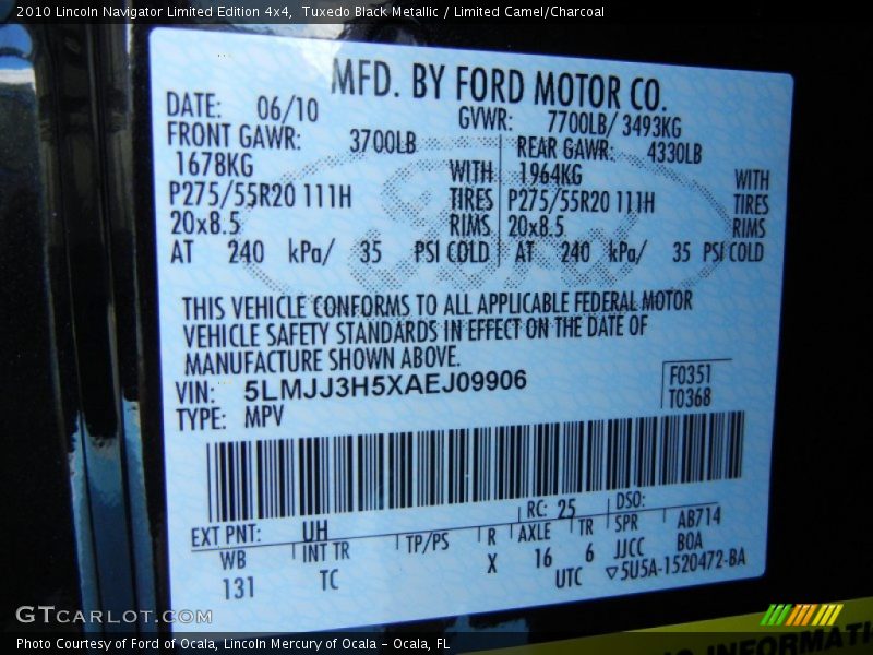 2010 Navigator Limited Edition 4x4 Tuxedo Black Metallic Color Code UH
