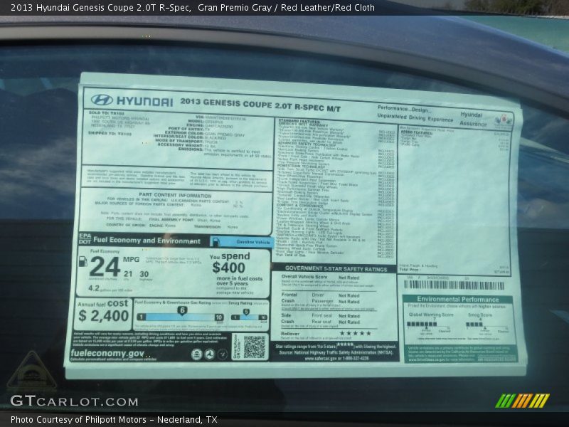  2013 Genesis Coupe 2.0T R-Spec Window Sticker