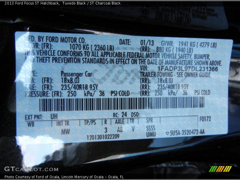 2013 Focus ST Hatchback Tuxedo Black Color Code UH